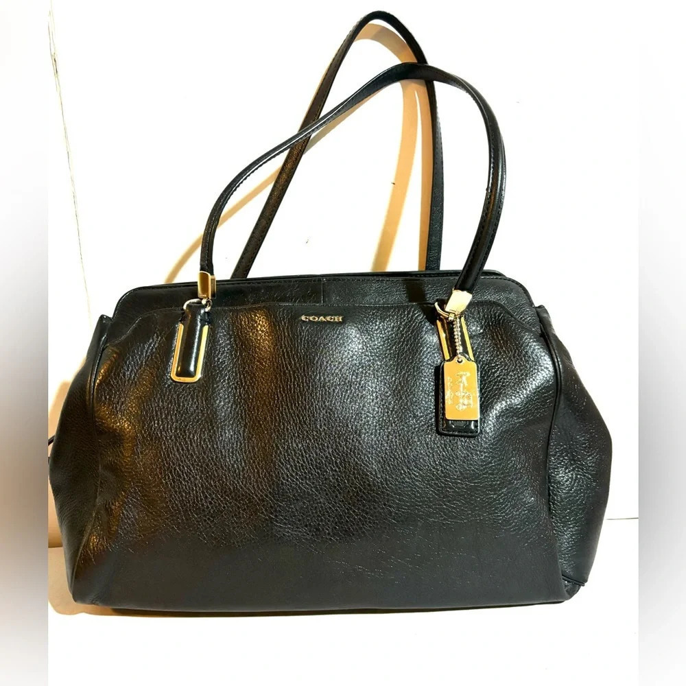 Coach black leather satchel handbag